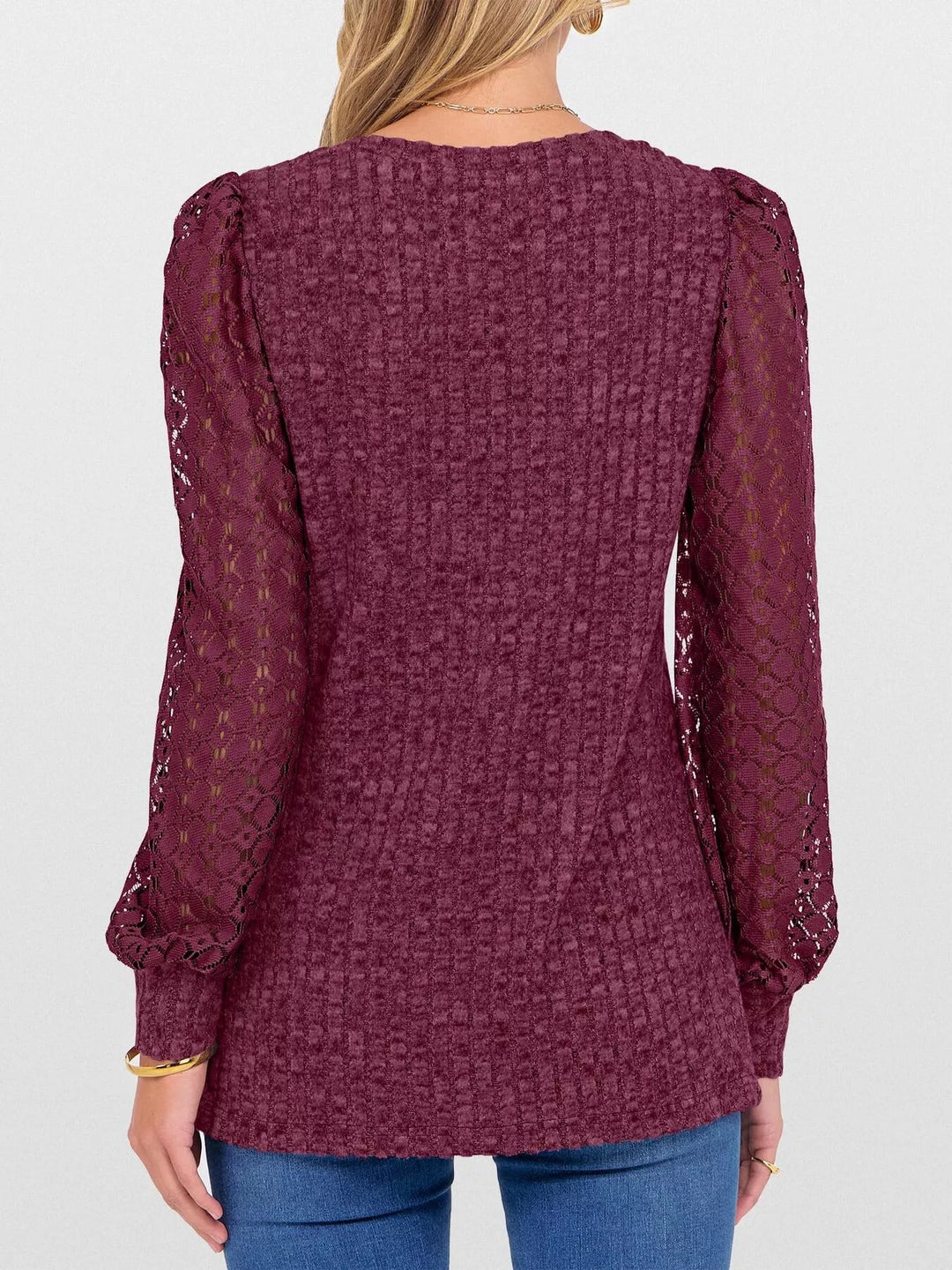 Lace Sleeve V-Neck T-Shirt