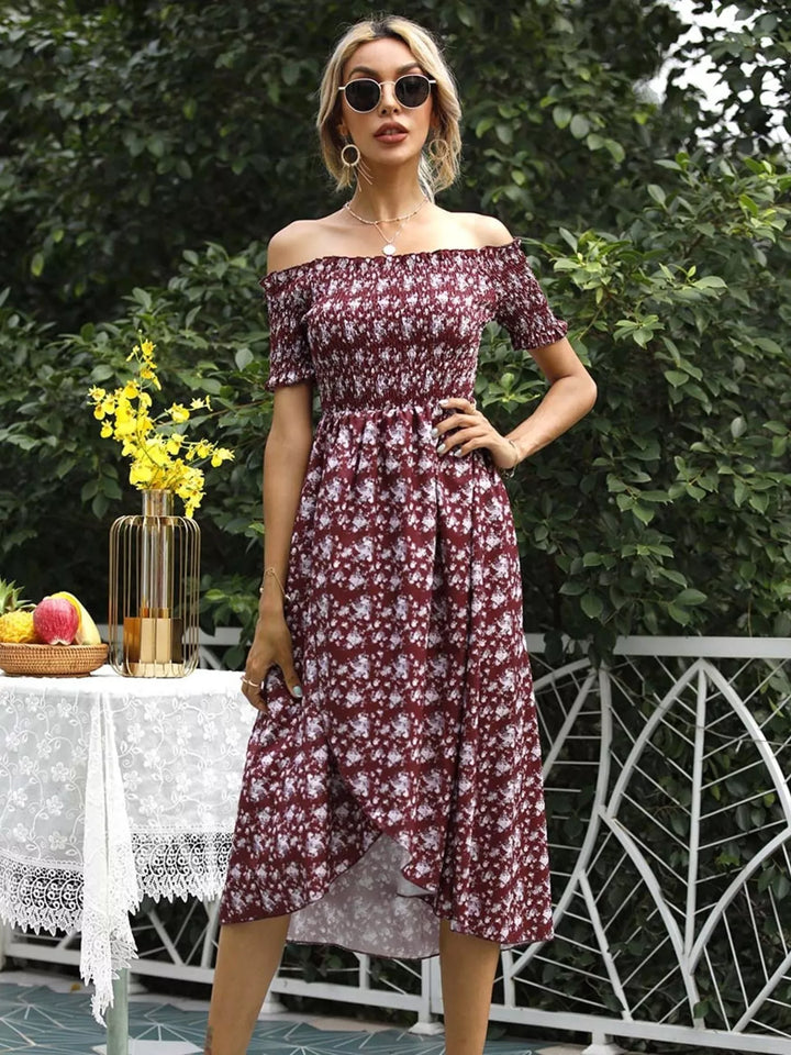Off Shoulder Floral Slit Dress