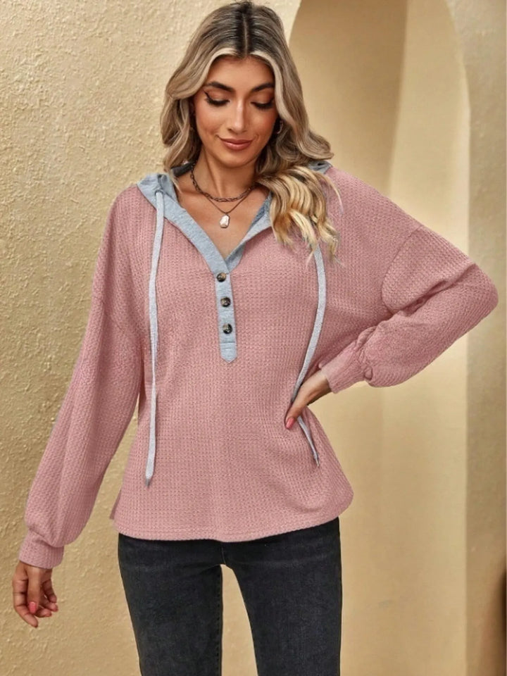 Drawstring Waffle Knit Hoodie