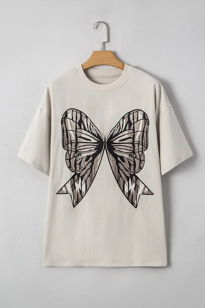 Casual Oversize Bow Drop Shoulder Tunic Casual Tee