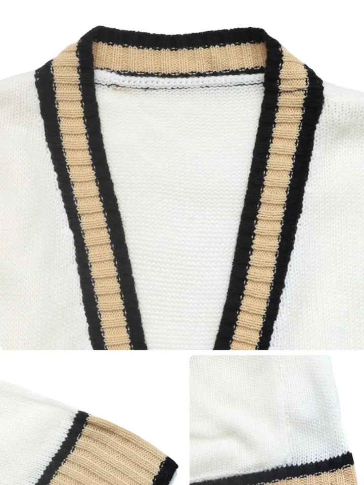 Contrast Trim Button Up Knit Cardigan