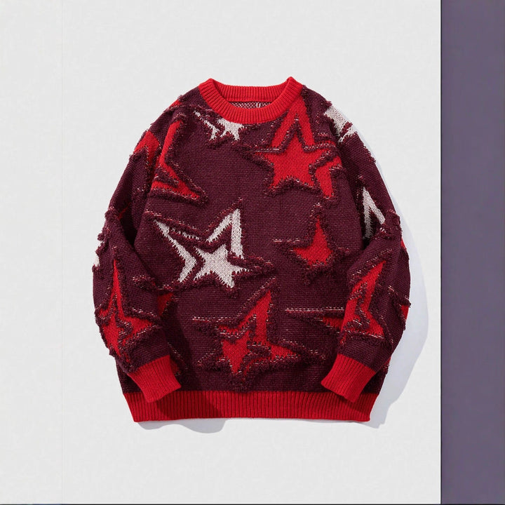 American-style Vintage Star Jacquard Sweater