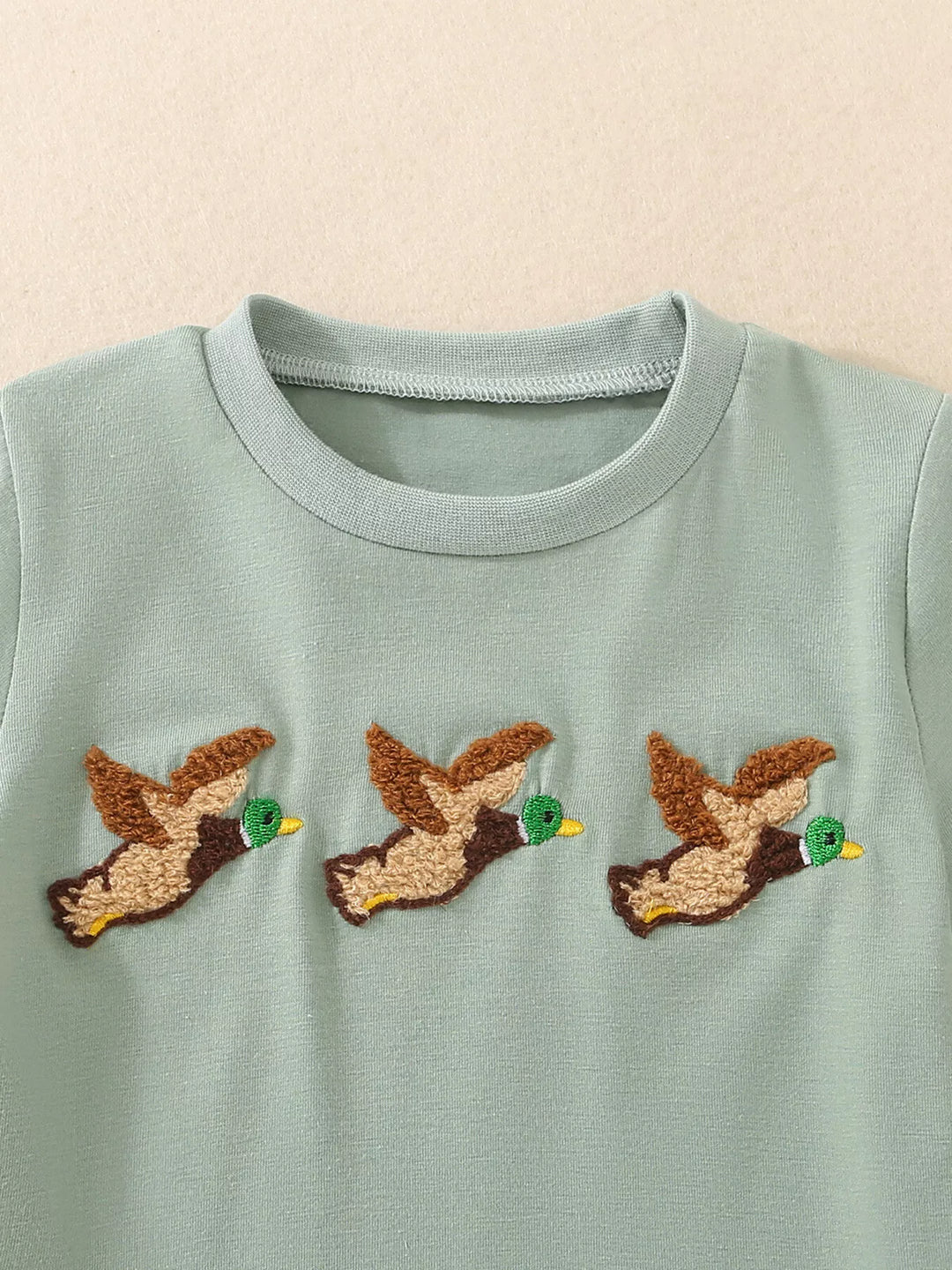 Children's Duck Embroidered T-shirt and Gingham Shorts Set