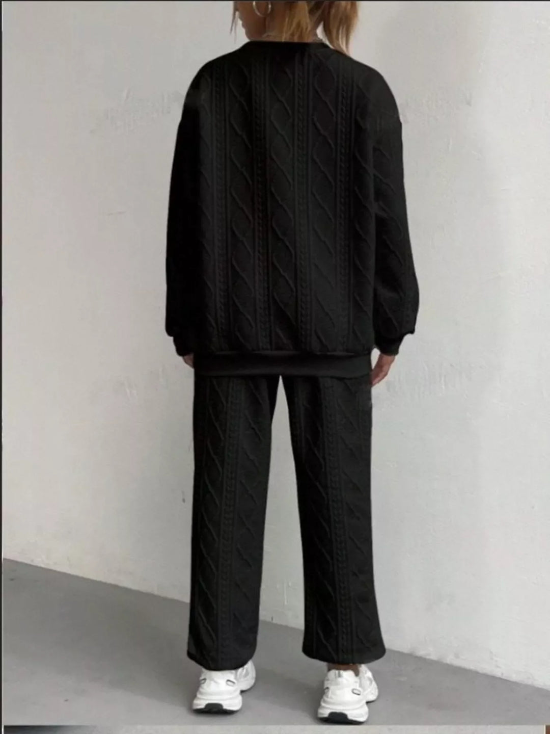 Texture Round Neck Top and Pants Set