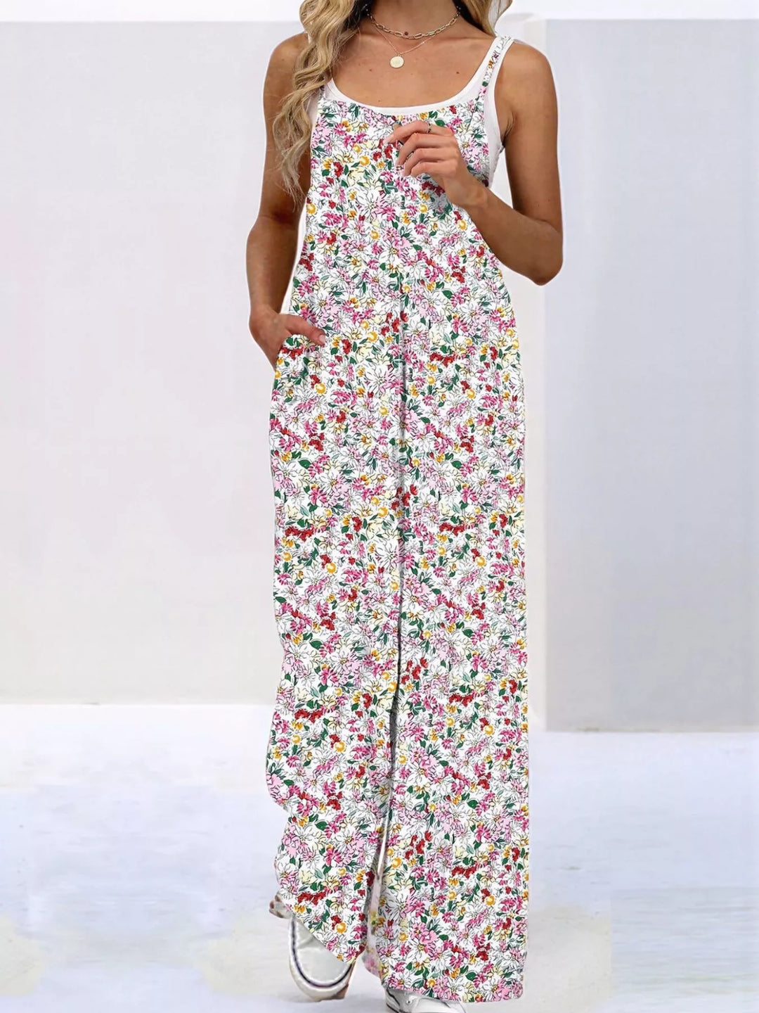 Full Size Floral Print Wide Leg Casual Jumpsuit Plus Size