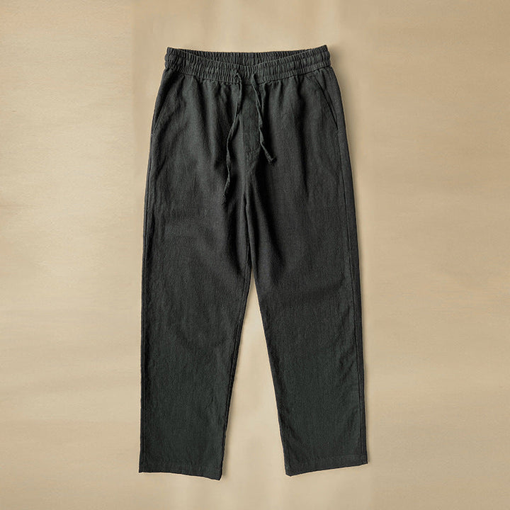 White Loose-fitting Straight-leg Lightweight Cotton-linen Casual Trousers