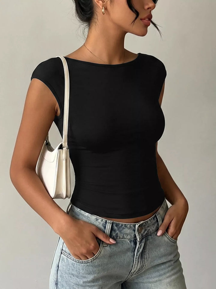 Lace Detail Cap-Sleeve T-Shirt