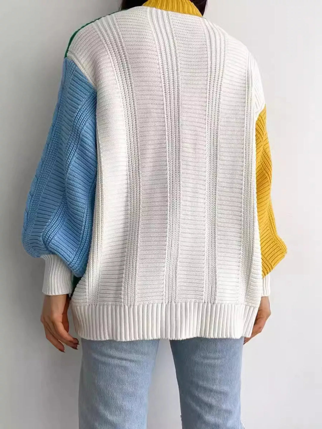 Color Block Button Down Cable-Knit Cardigan