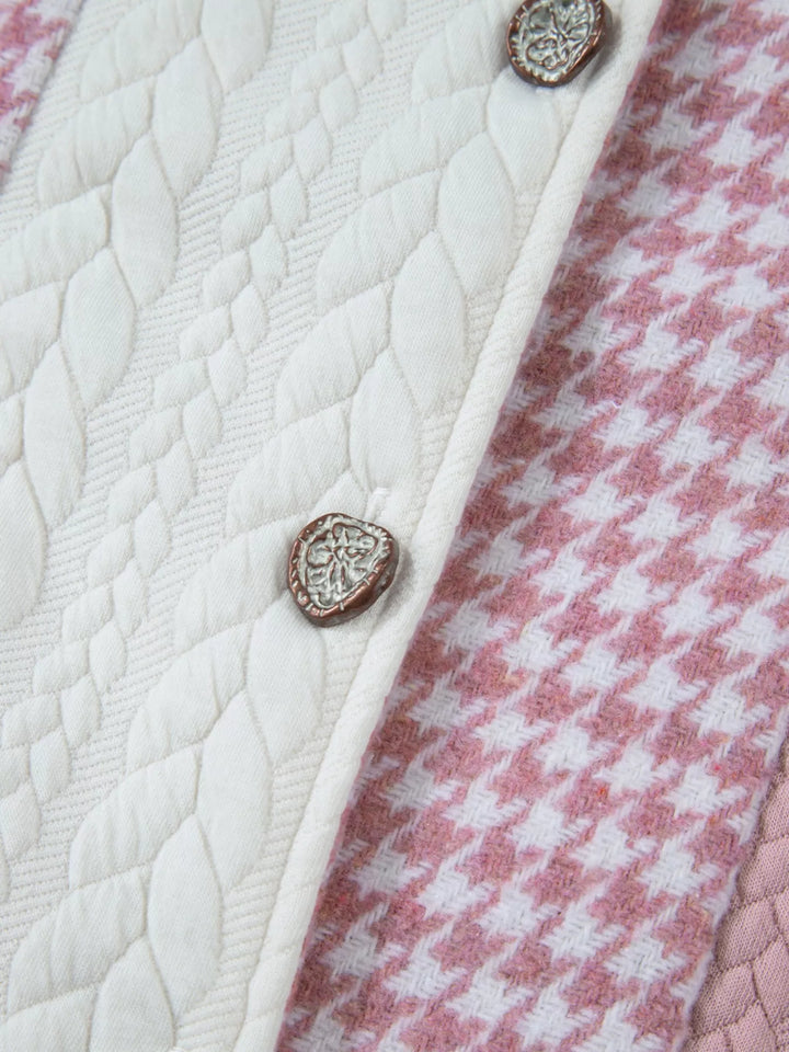 Button Down  Houndstooth Color Block Shacket