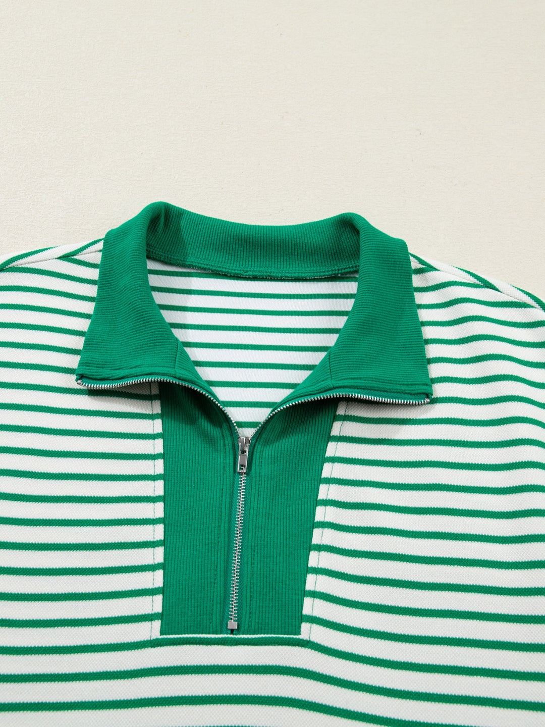 Stripe Quarter Zip Polo Collar T Shirt Dress with Pockets