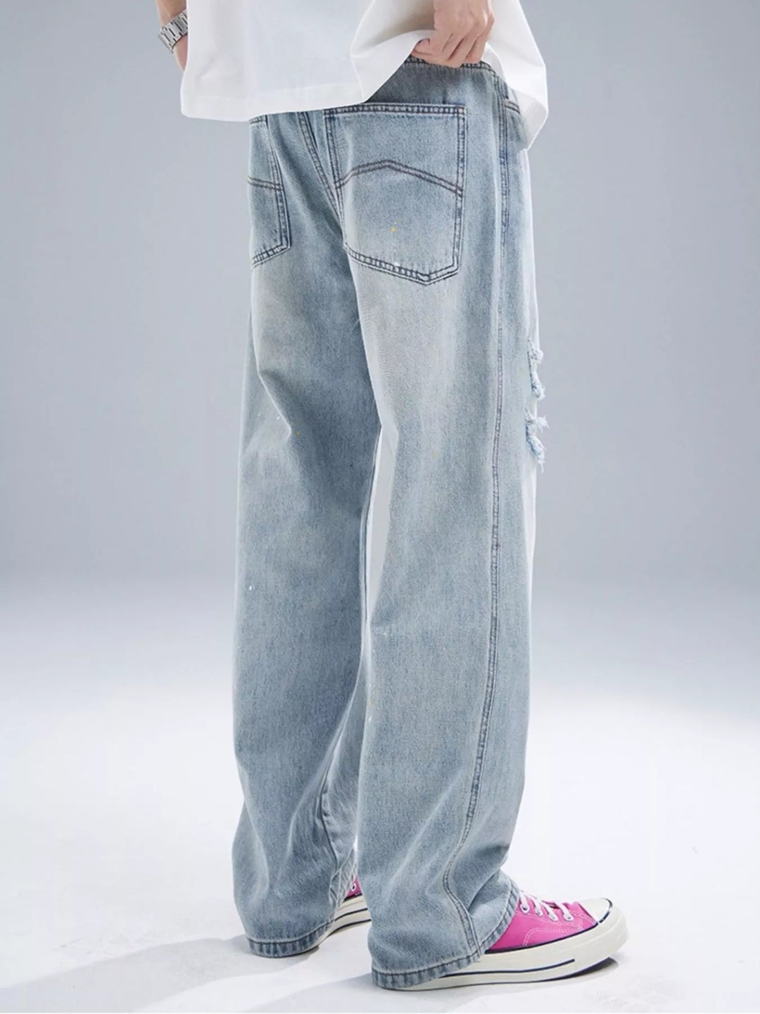 Men's Distressed Wide Leg Jeans