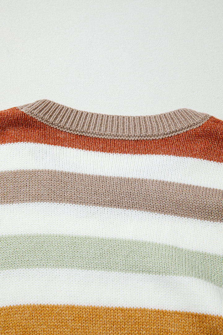 Multicolour Striped Colorblock Drop Shoulder Plus Size Sweater