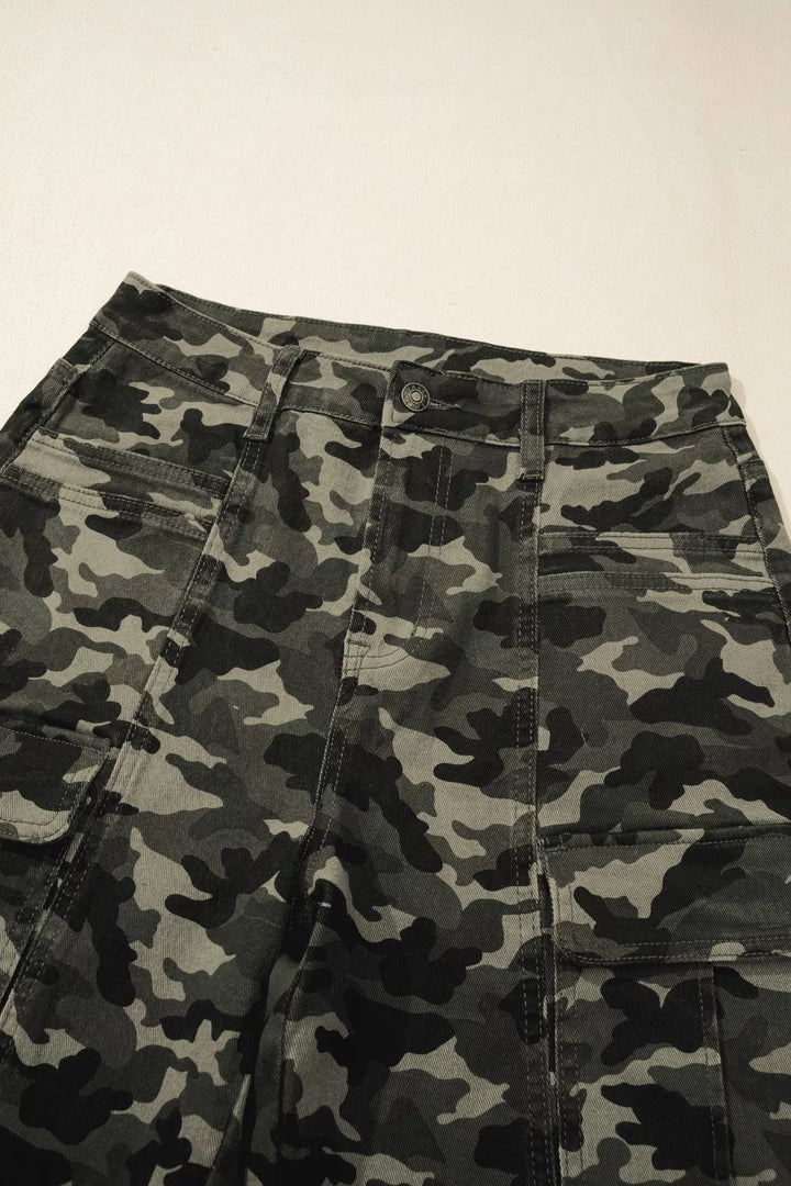 Camouflage Print Multi Pocketed Womens Denim Pants