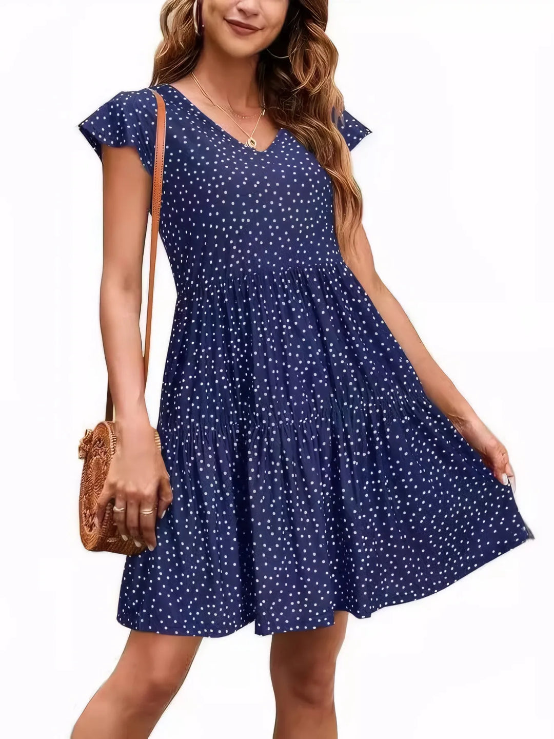 Polka Dot Ruffle Sleeve V-Neck Mini Dress