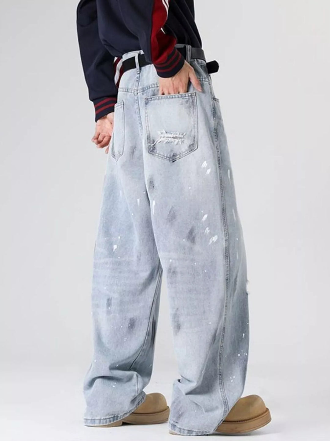 Men's Full Size Distressed Wide Leg Jeans Plus Size