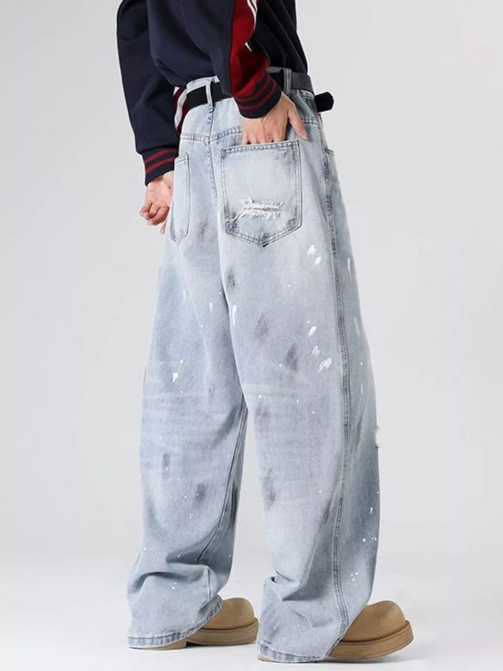Men's Full Size Distressed Wide Leg Jeans Plus Size