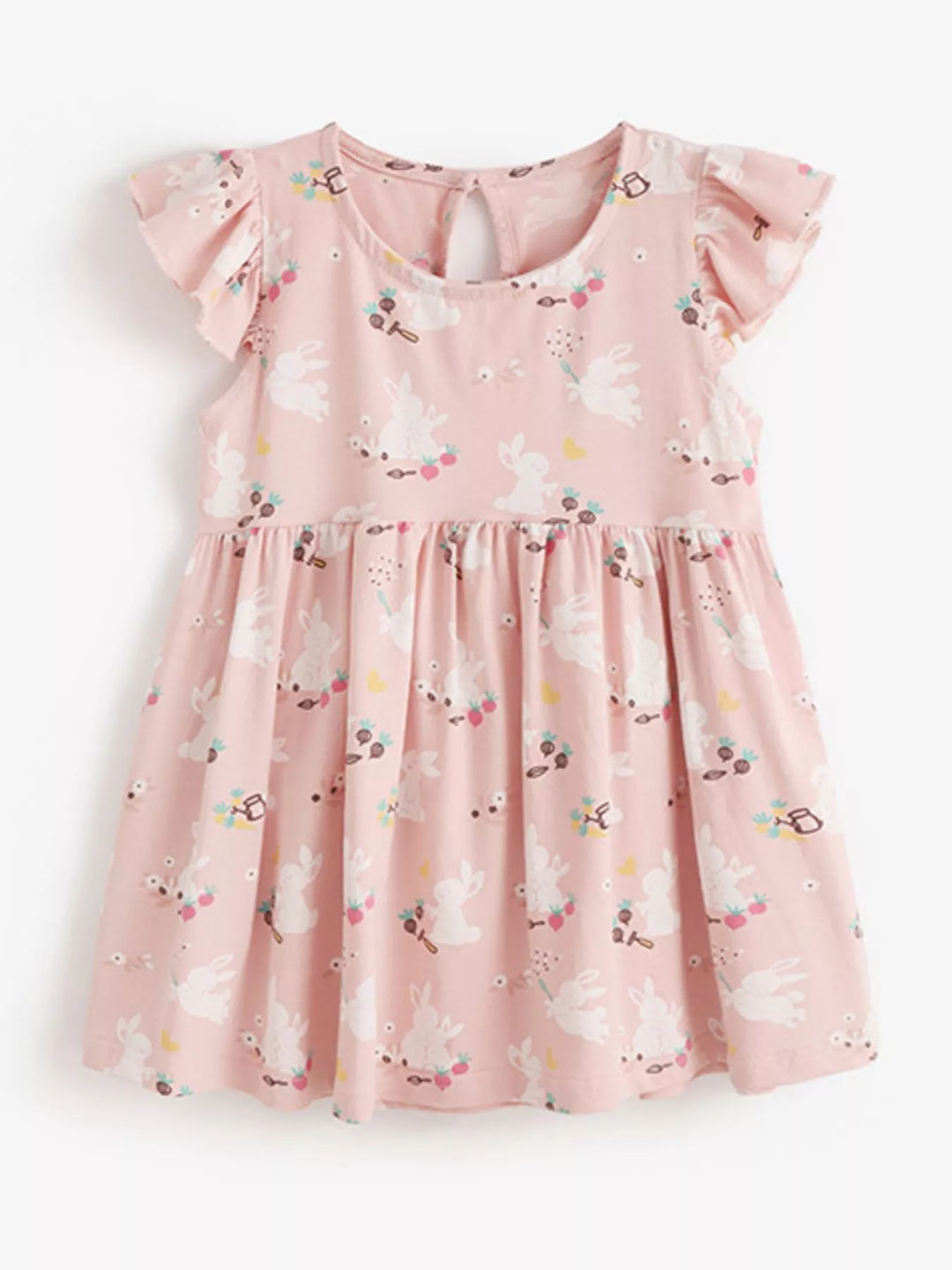 Children's Cute Bunny Print Flutter Sleeve Dress