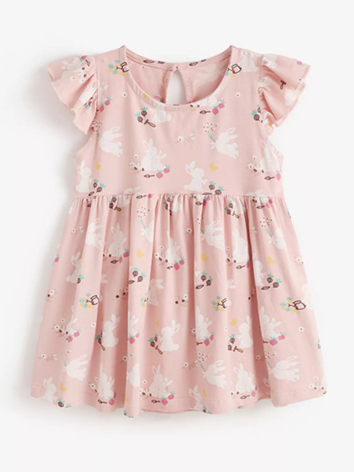 Children's Cute Bunny Print Flutter Sleeve Dress