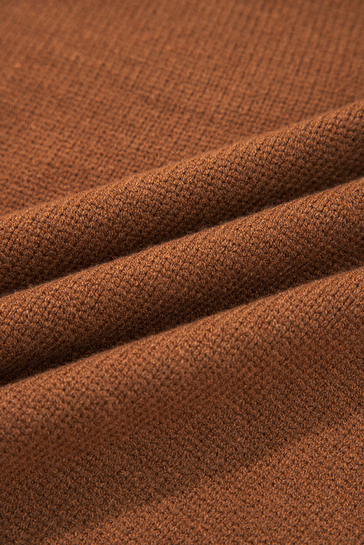Chestnut Collared V Neck Ribbed Edge Sexy Elegant Sweater