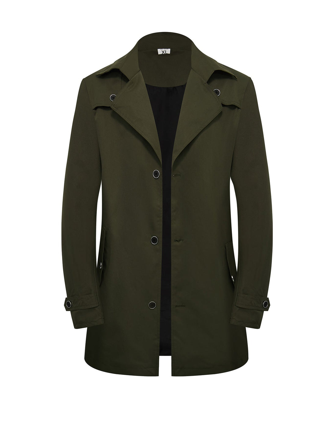 Men's Mid-Length Trench Coat - European American Style Solid Color Single-Breasted Casual Jacket for Daily Wear