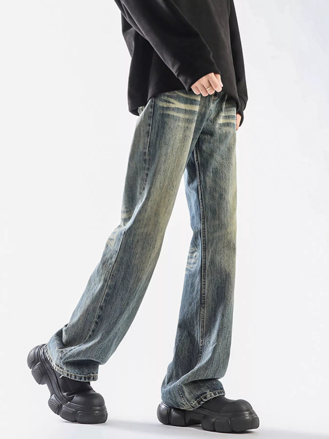 Men's Plus Size Vintage Wash Wide Leg Jeans