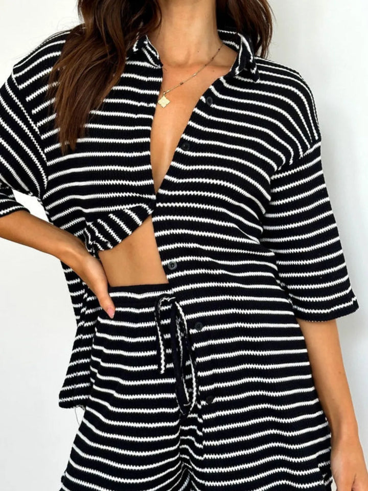 Striped Half Sleeve Top and Shorts Set