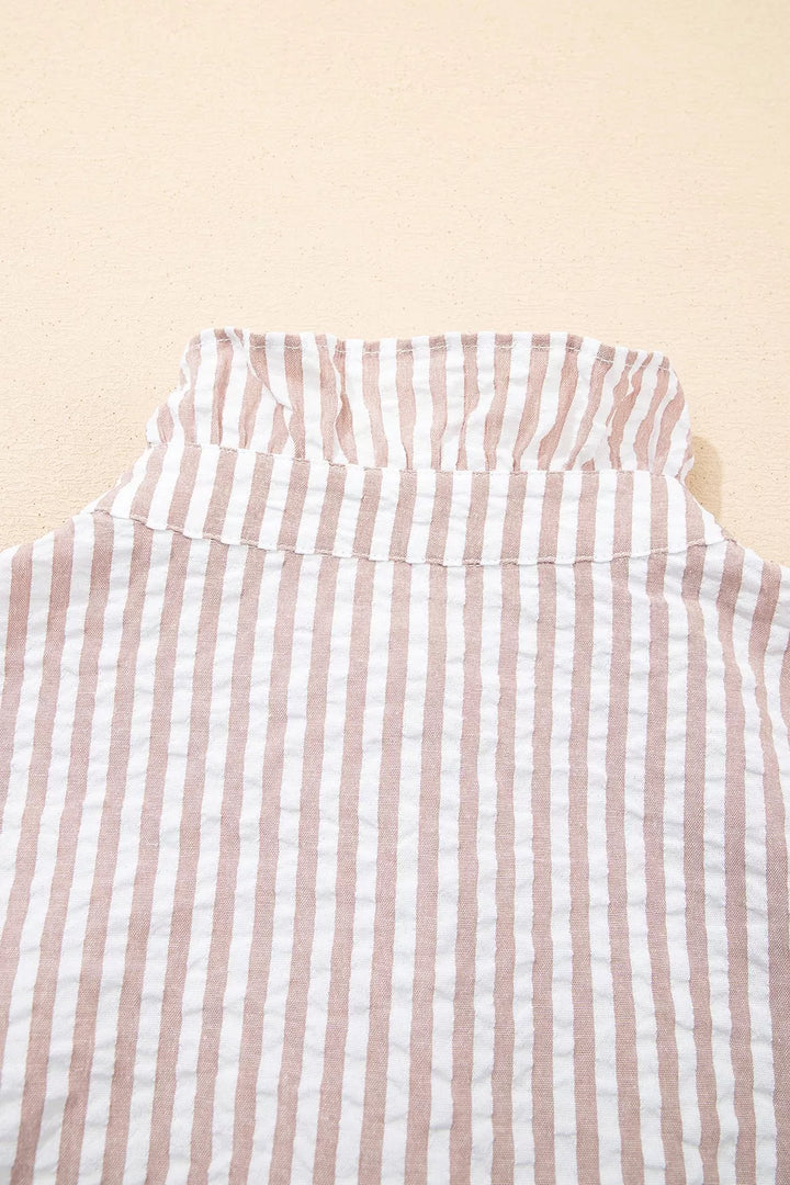 Stripe Frilled Collar Half Sleeve Shirt Dress