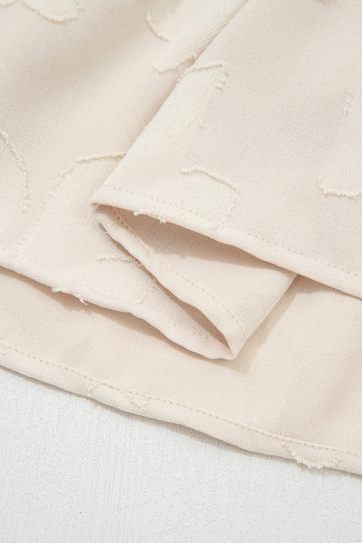 Parchment Long Sleeve Notched Neck Jacquard Tiered Mini Dress