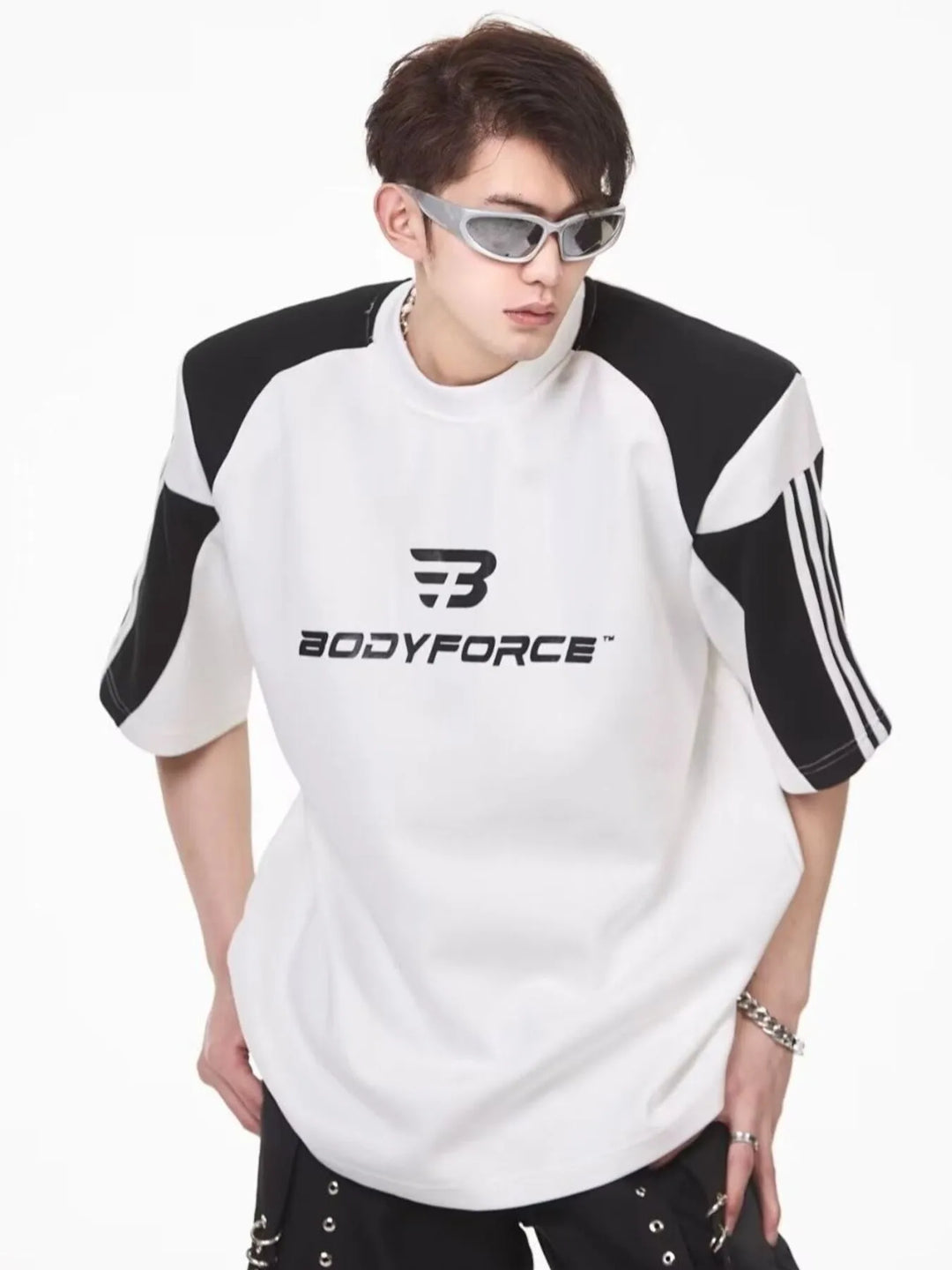 Men's Full Size Contrast Panels Round Neck T-Shirt Plus Size