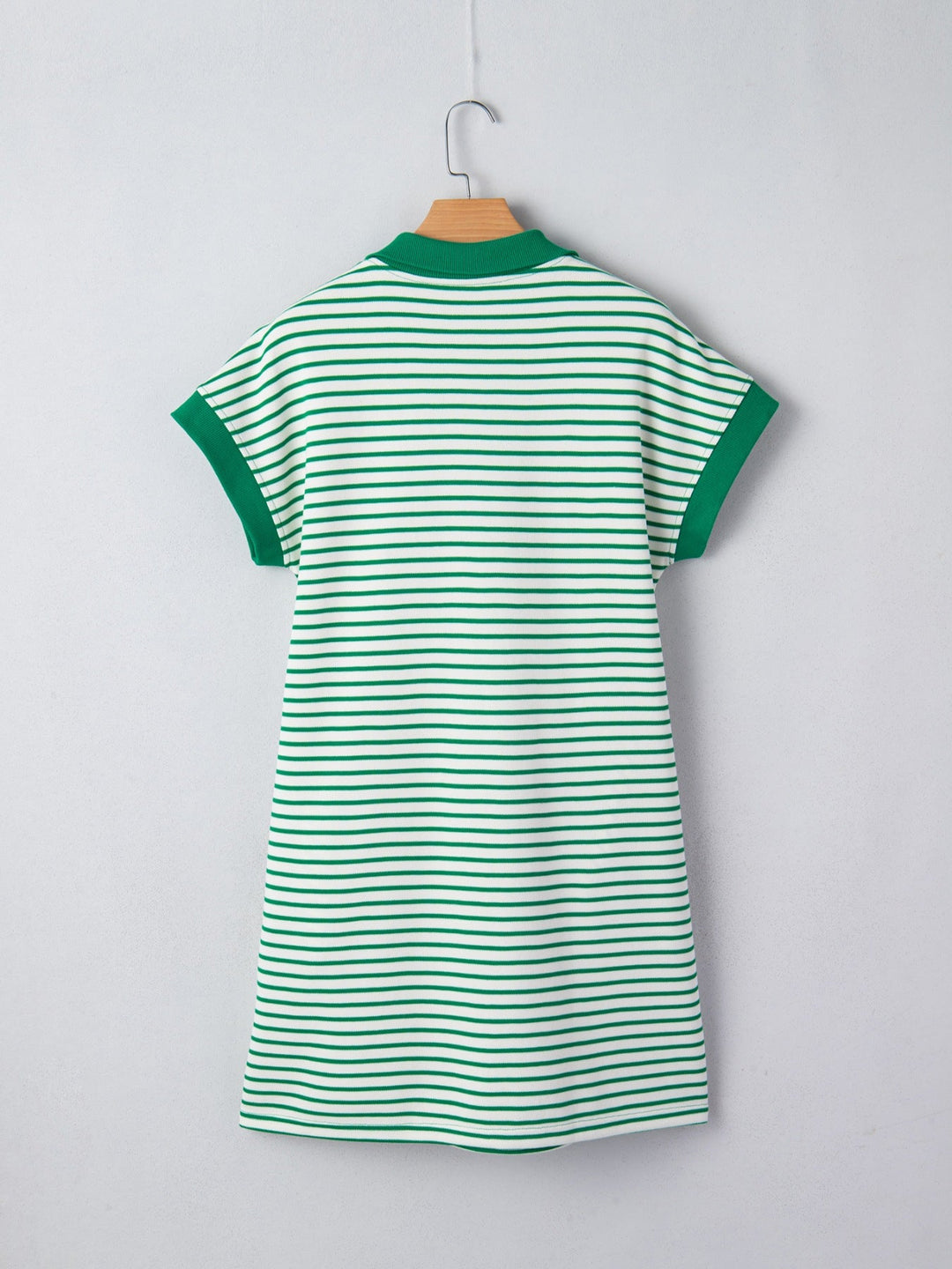 Stripe Quarter Zip Polo Collar T Shirt Dress with Pockets