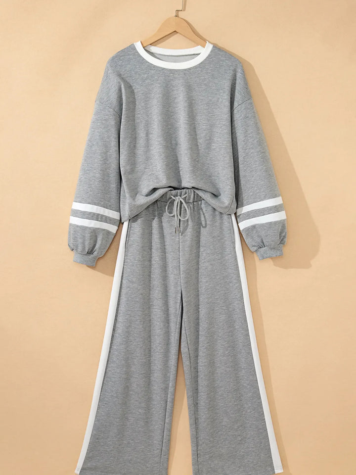 Contrast Trim Round Neck Top and Pants Set