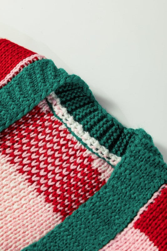 Christmas Plaid Bow Open Front Sweater Knit Cardigan