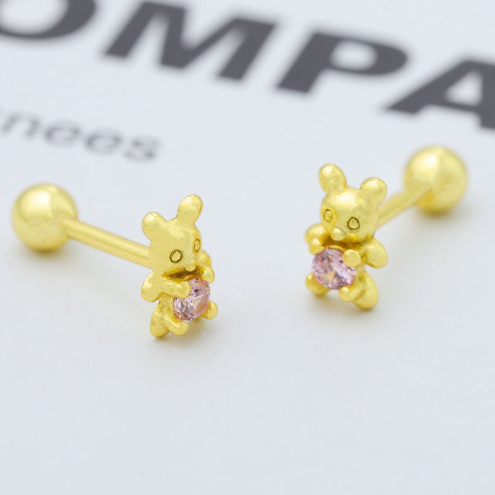 925 Sterling Silver Bear Stud Earrings