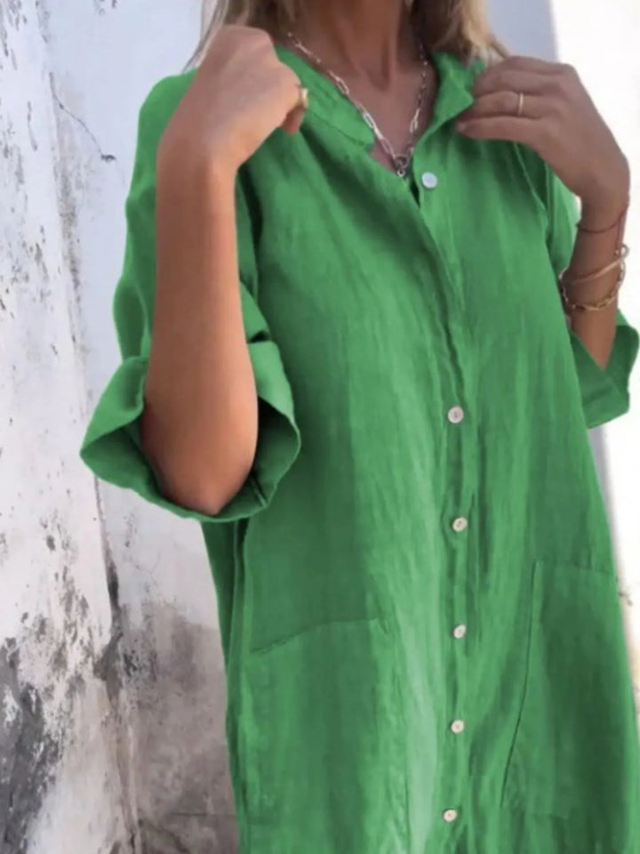 Full Size Casual Linen Button-Down Shirt Dress Plus Size