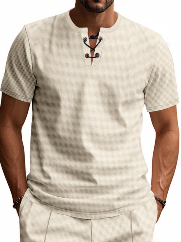 Men's Full Size Lace-Up Neck T-Shirt Plus Size