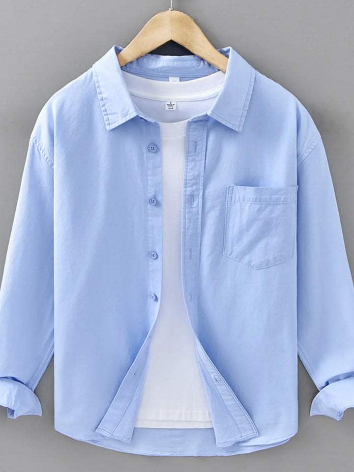 Men's Plus Size Casual Solid Color Long Sleeve Shirt