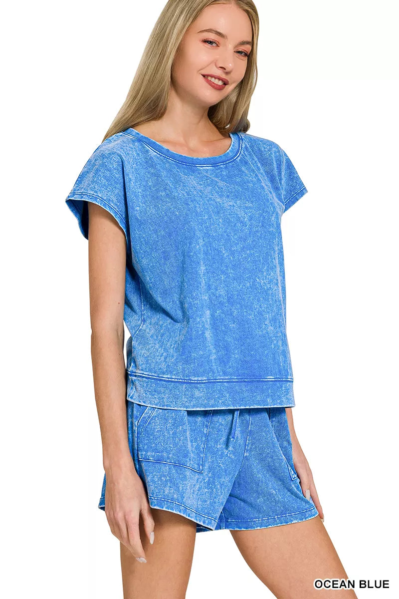 Zenana Premium Cotton Washed Sleeveless Top & Shorts Set