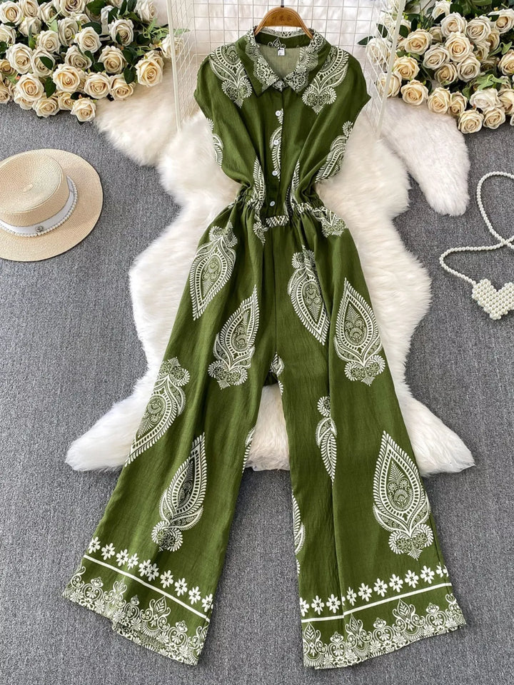 Button Front Wide Leg Jumpsuit