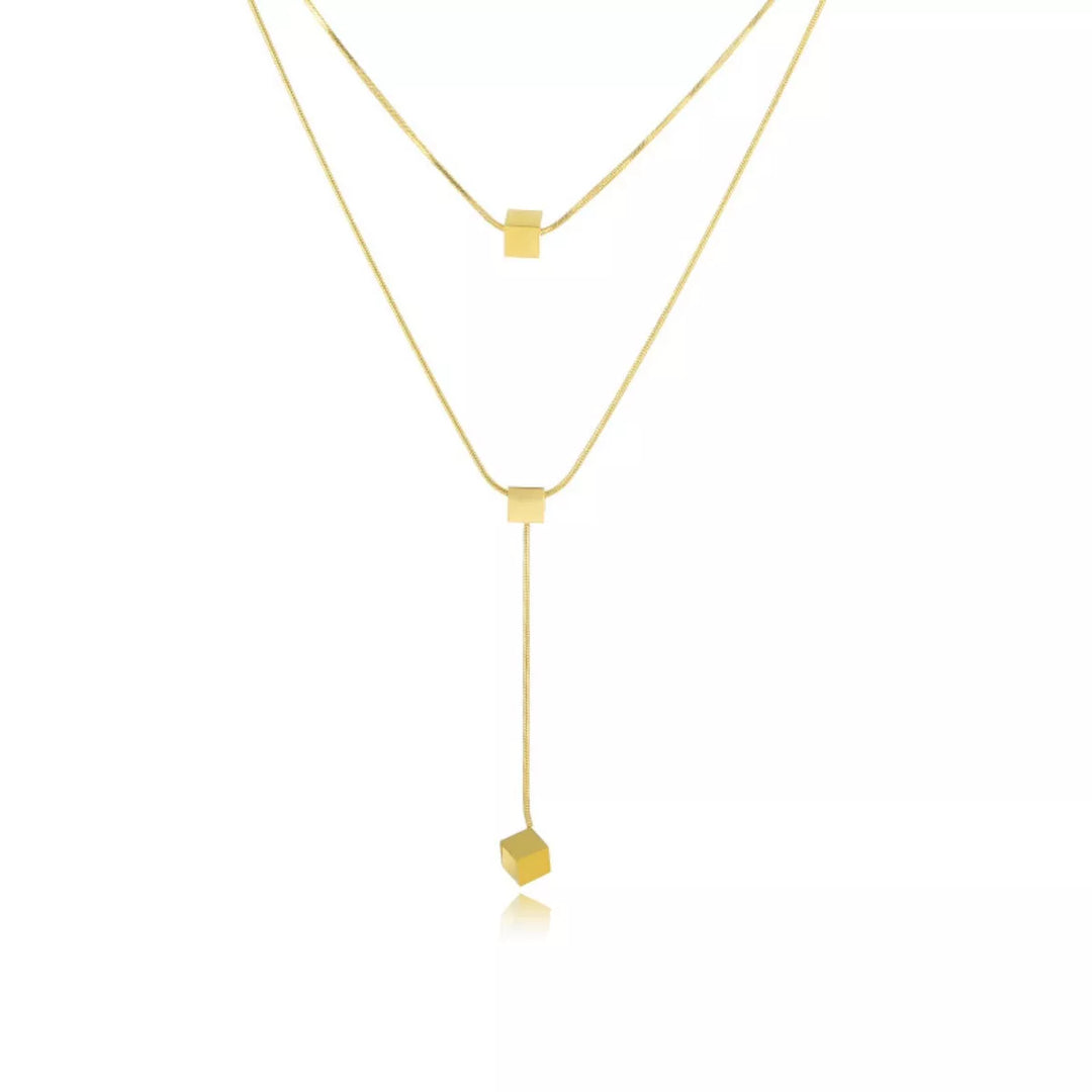 18K Gold-Plated Double Layered Geometric Necklace