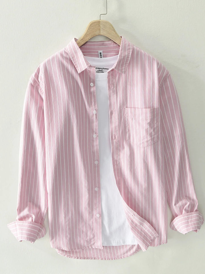 Men's Plus Size Striped Button Up Long Sleeve Shirt