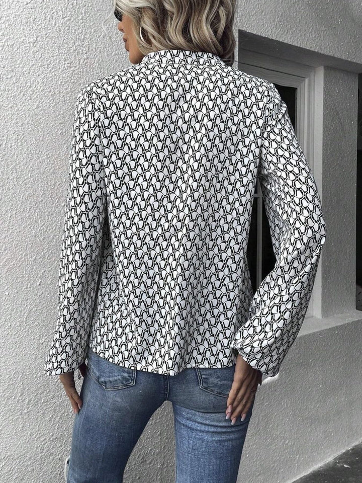Printed Notched Balloon Sleeve Blouse