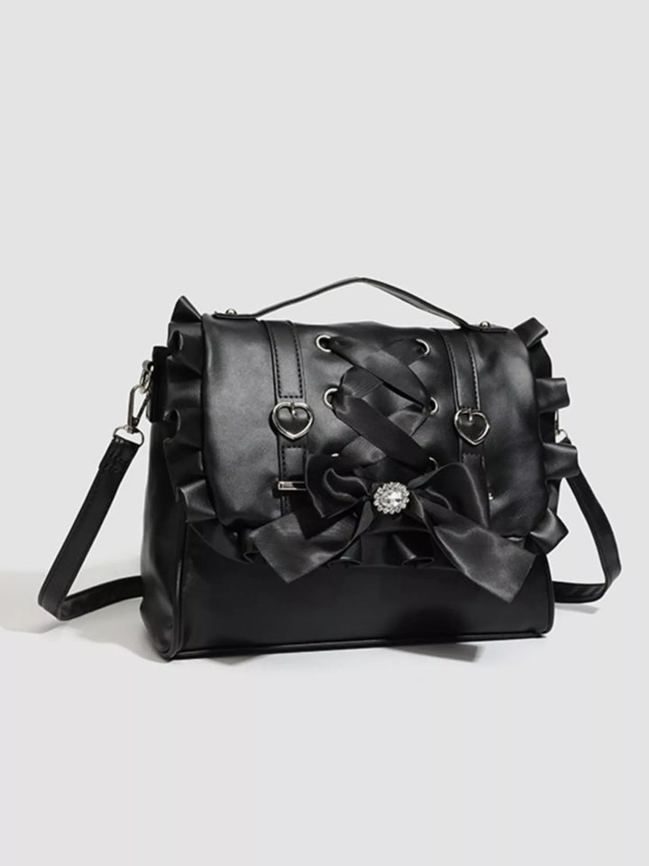 Ruffled Lace Up Bow Backpack Bag
