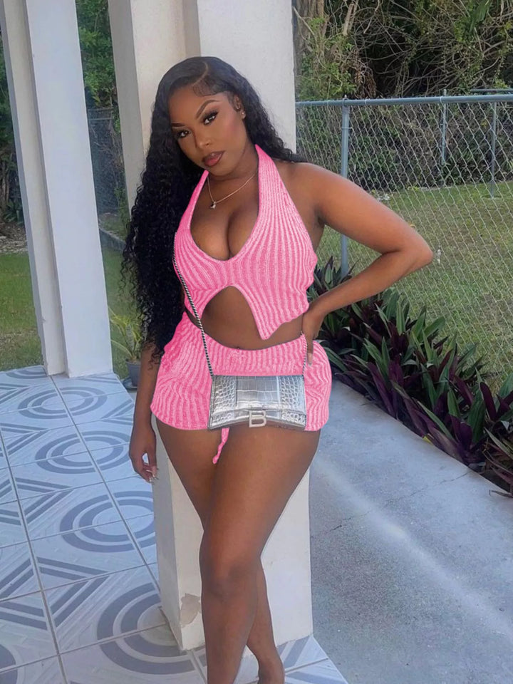 Halter Neck Top and Shorts Sweater Set