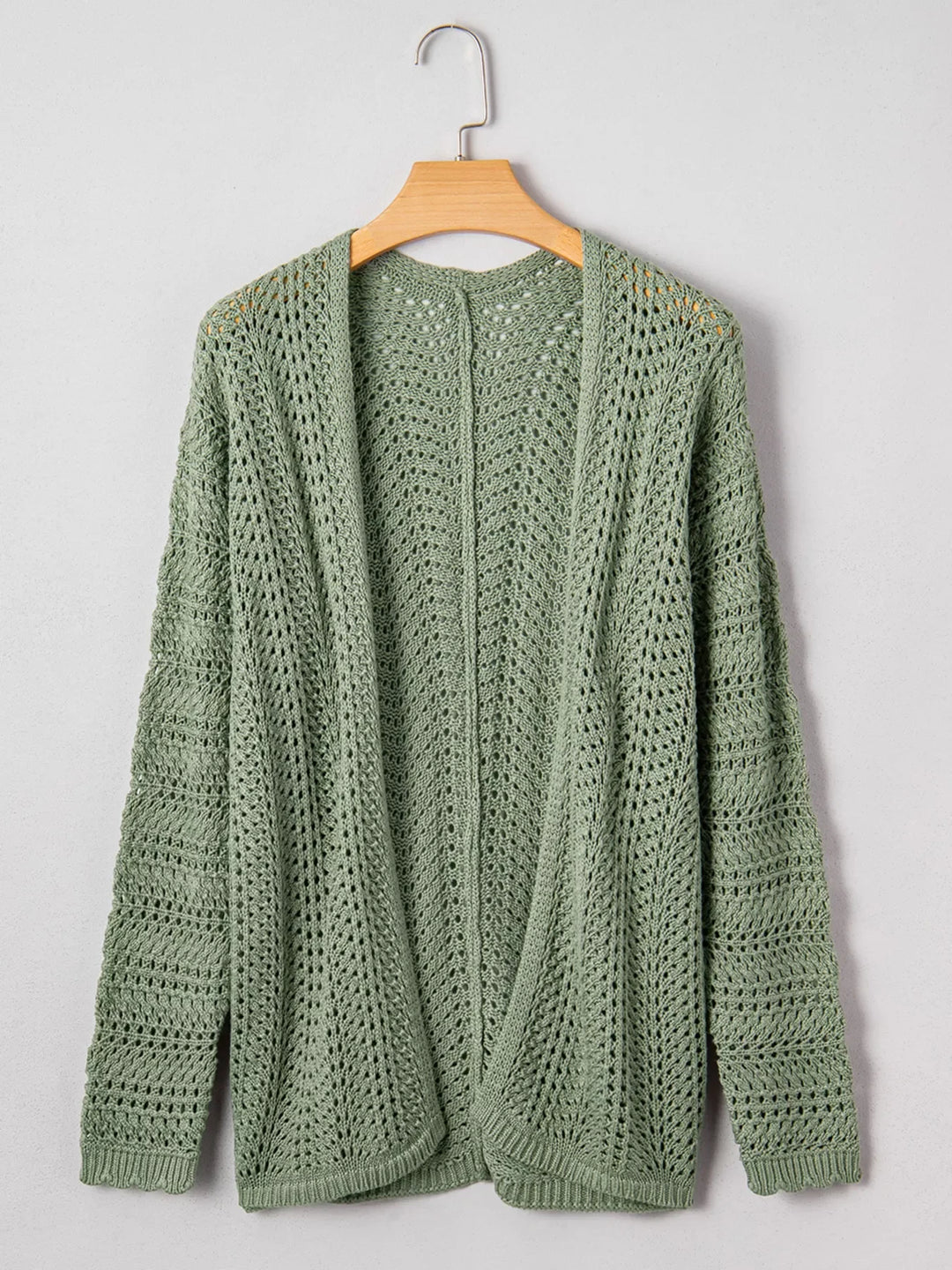 Scalloped Edge Eyelet Knit Batwing Sleeve Cardigan
