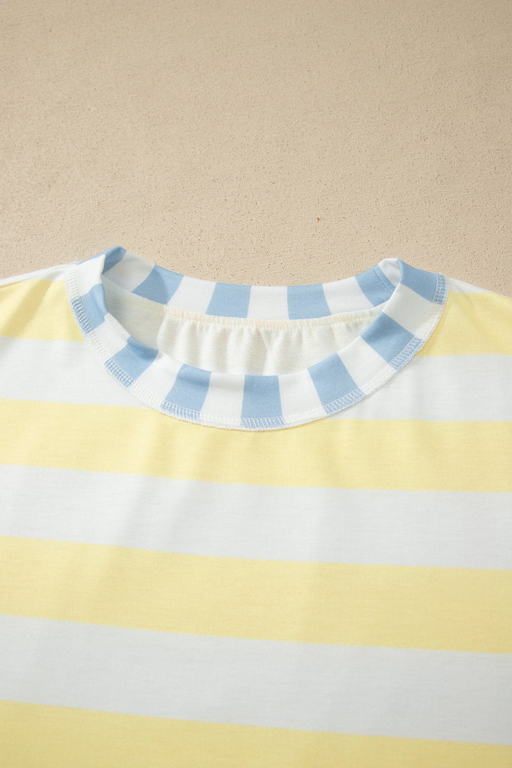Pink Stripe Exposed Seam Contrast Patchwork Oversized Top