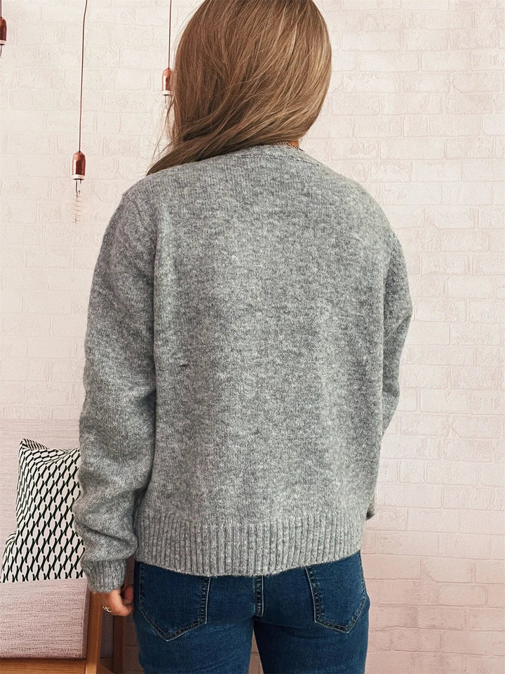 Flower Button Up Ribbed Hem Cardigan