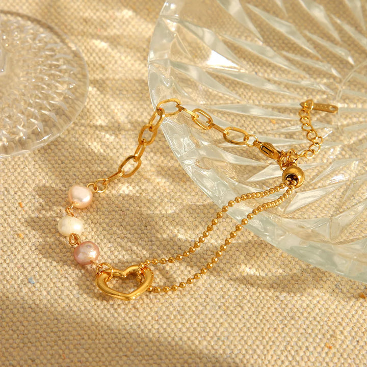 18K Gold-Plated Heart Pearl Bracelet