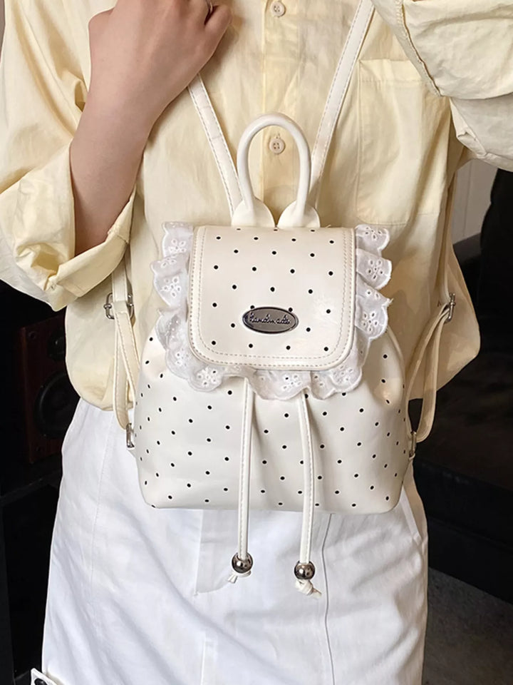 Polka Dot Lace Trim Backpack Bag