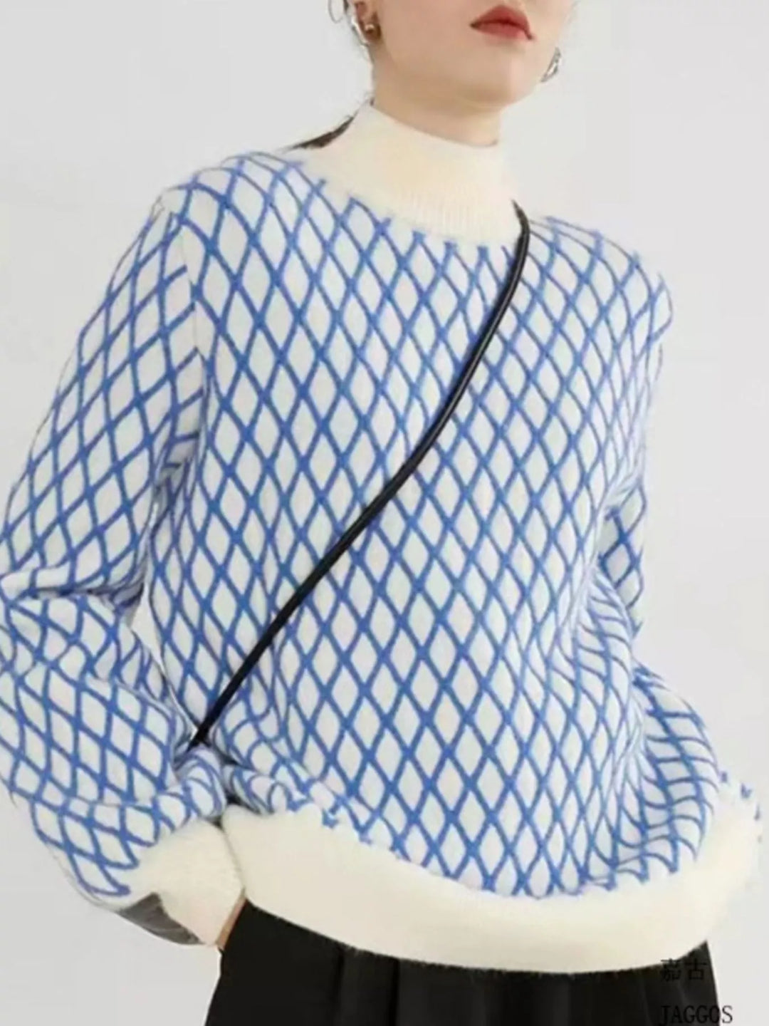 Geometric Pattern Turtleneck Sweater
