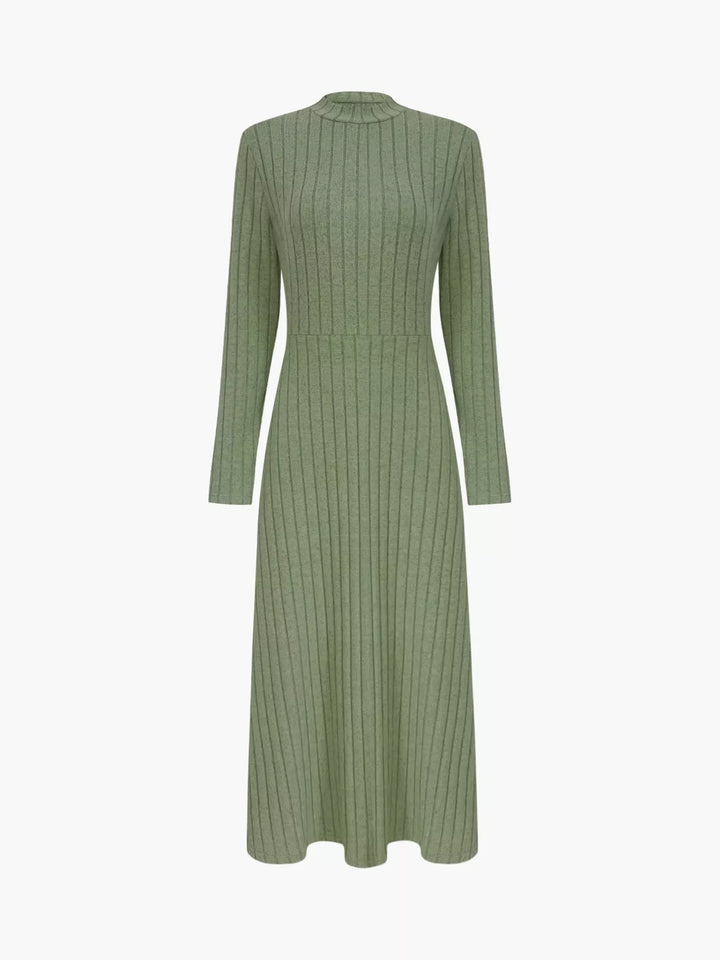 Ribbed Knit Long Sleeve Midi Dress